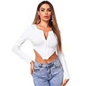 Women's Scoop Neck LS Zip Crop Top